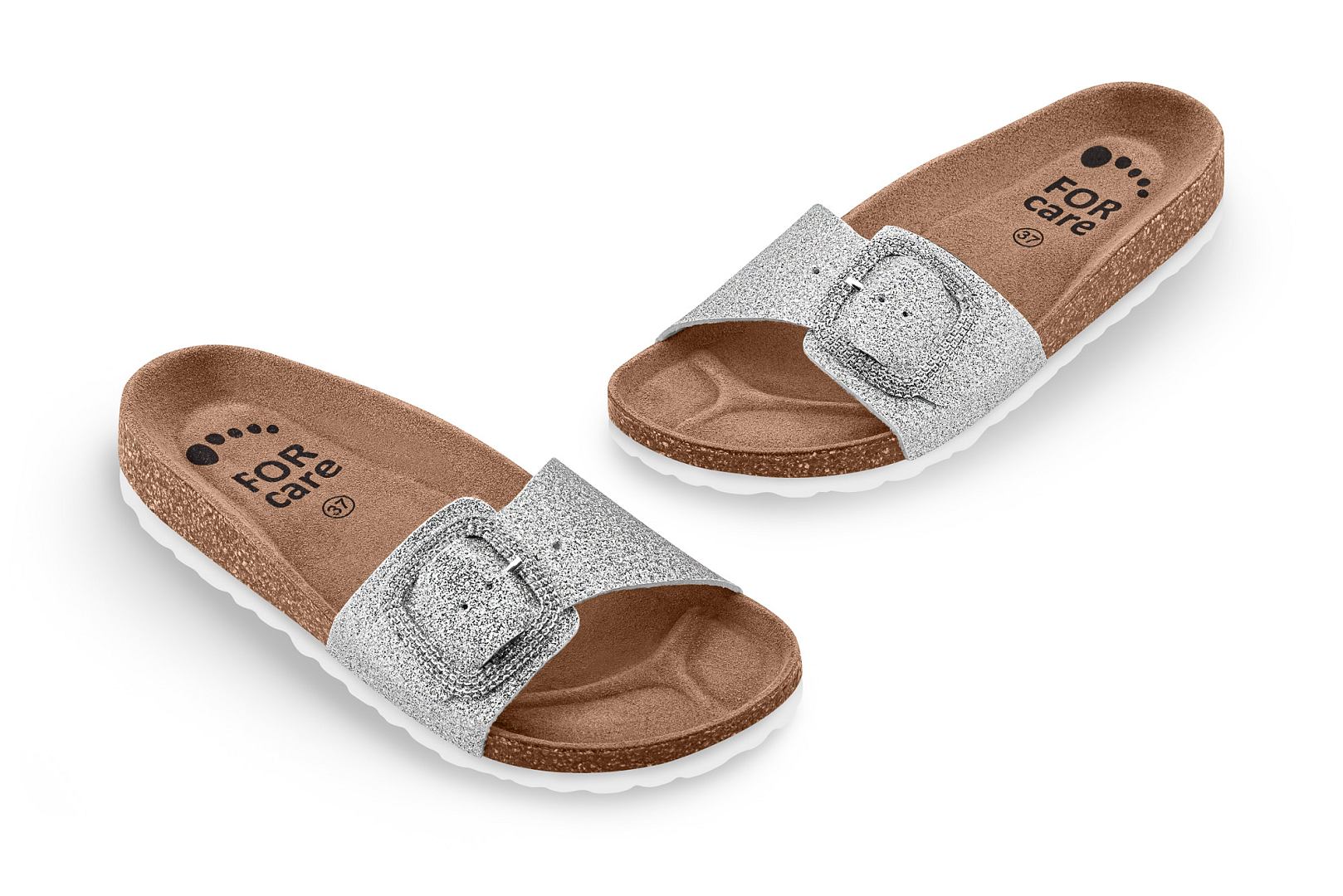 Pantofle FORcare 230063 barva stříbrná - třpytky